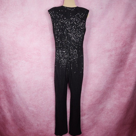180. Black Sequin Sleeveless Jumpsuit Size L - Picture 5 of 6